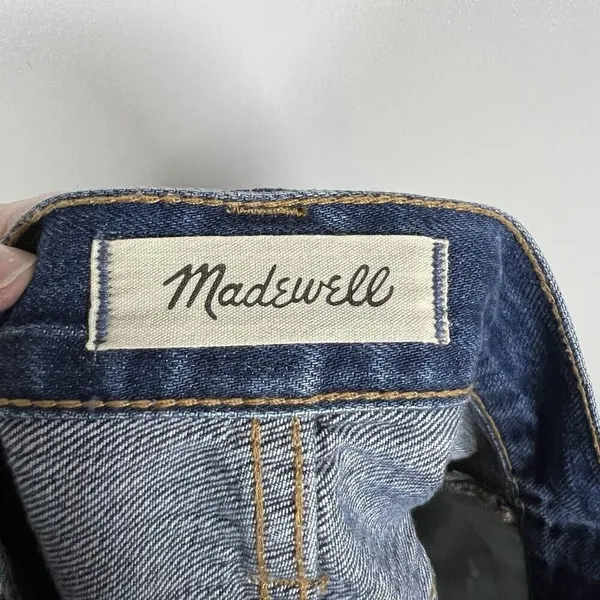 Madewell, New, Rigid Denim Straight Destructed Mini Jean Denim‎ Skirt, Size 28 - Image 4