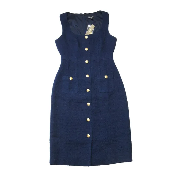 NWT J.Crew Sophia Sleeveless Midi in Dark Evening Blue Tweed Dress 12 - Image 3