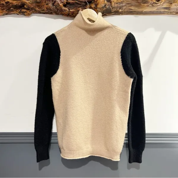 On Trend Cream and Black Turtleneck Sweater - Image 2