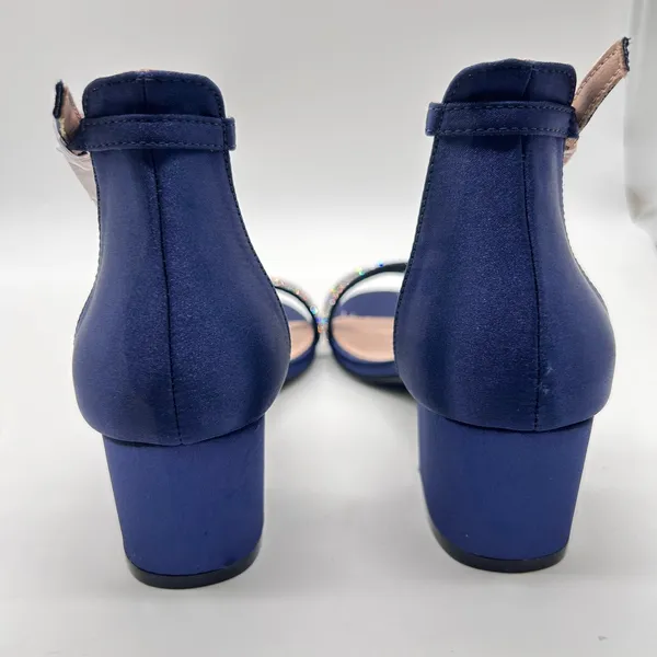 NEW Allegra K Sandals Womens 8.5 Blue Rhinestone Strappy Block Heel Ankle Strap - Image 6