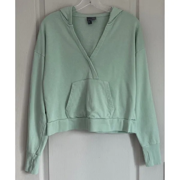 Sweaty Betty Restful After Class Hoodie Sage Green V-Neck Thumbhole Sweatshirt S - Image 3