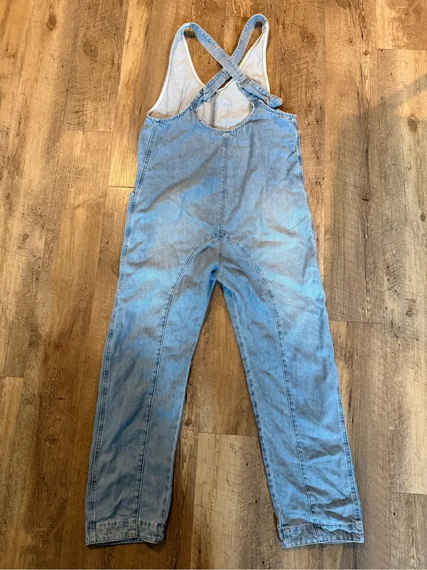 Free People High Roller Overall Denim Jumpsuit Light Blue Denim Women's XS - Image 5