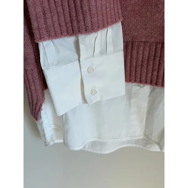 Brochu Walker Layered Look Cashmere Sweater Womens L Pink White Crewneck - Image 4