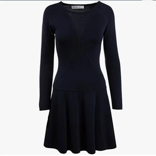 Trina Turk Lucia Long‎ Sleeve Fit and Flare Sweater Dress in Navy Size Small - Image 9