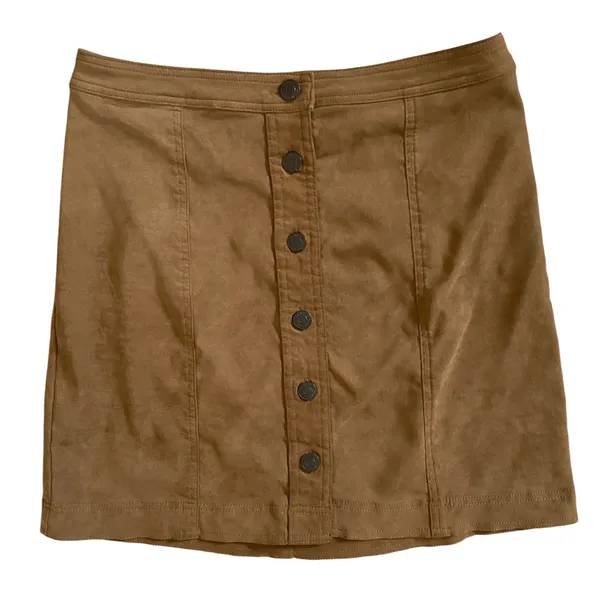Abercrombie & Fitch Womens Camel Brown Faux Suede Button‎ Front Mini Skirt Small - Image 3