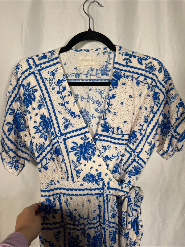 Urban Outfitters Womens Gabrielle Blue Floral Midi Wrap Dress Small - Image 4