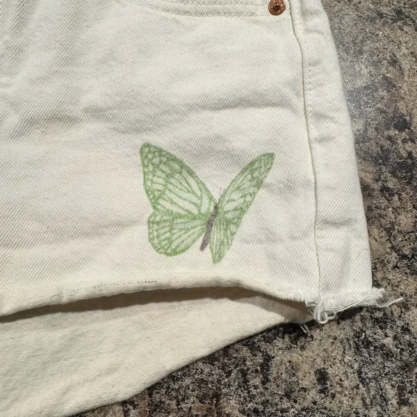 Levis Denim Shorts 501 Butterfly Y2K Cottage Button Fly 90s Grunge Fairy Boho 24 - Image 3