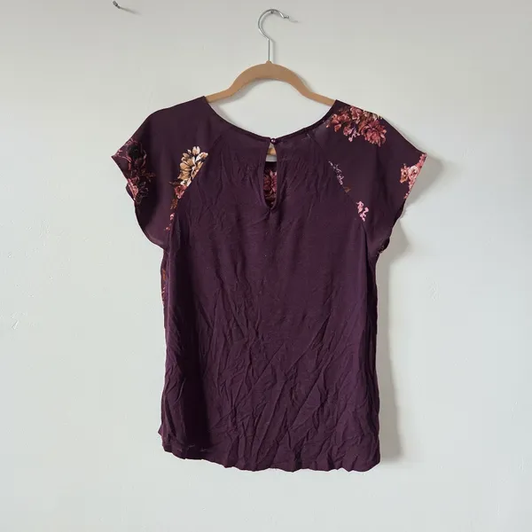 Maurices Purple Floral Short Sleeve Blouse Top Forest Fairy Goblincore Office M - Image 10
