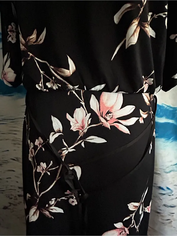 White House Black Market Womens Black Floral V-Neck Maxi Dress SM - Image 11