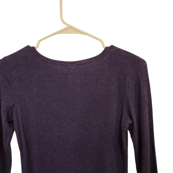 Aerie Navy Blue Knit Rib Long Sleeve Snap Front Classic Henley Bodysuit Medium - Image 5
