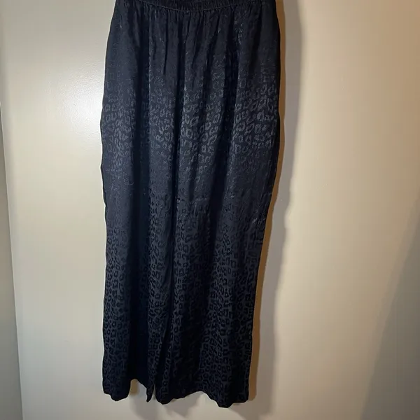 Nine West Black Leopard Print Wide Leg Pants Large - Image 4