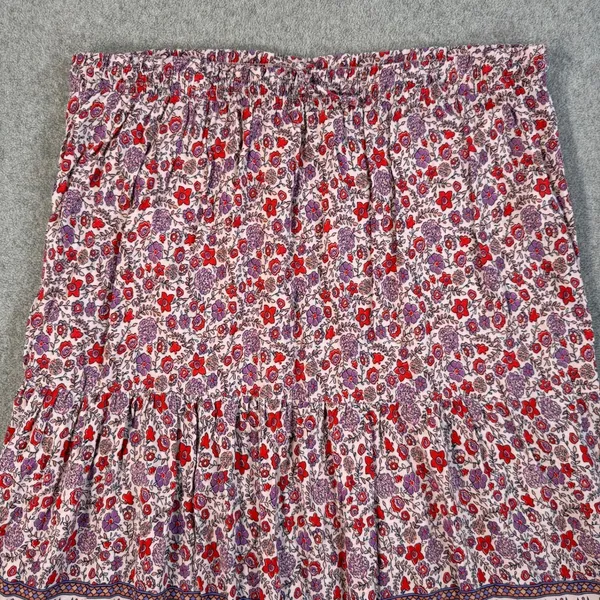 Knox Rose Women's XL Floral Maxi Skirt Elastic Waist Boho Purple Red - Image 2
