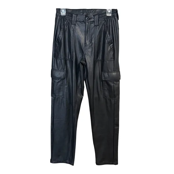 American Eagle Stretch Faux Leather Cargo Pants 4 Black High Waist Straight Leg - Image 3