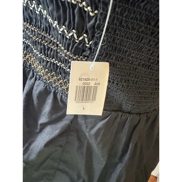 Old Navy Smocked Babydoll Tank Top Large Black/Brown Cotton Boho Festival NEW - Image 3