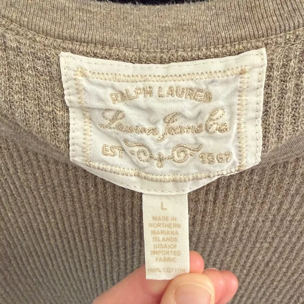 Vintage Ralph Lauren Waffle Knit Thermal‎ Long Sleeve Top Tan Women’s Large - Image 3