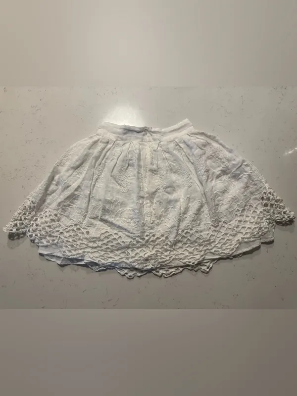Cara Cara White Linen Eyelet Mini Skirt XS Embroidered Lace Hem - Image 6