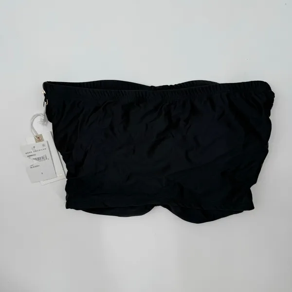 Good American Bikini Top SZ Medium Satin Swim Ruched Crop Bandeau Black NWT Swim - Image 2