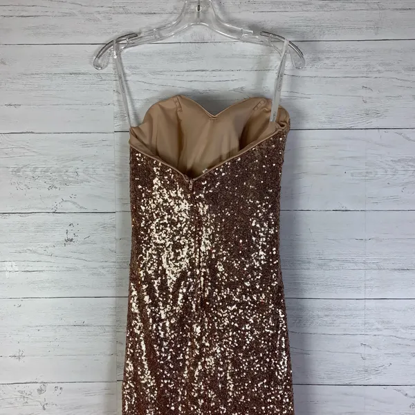 Christina Wu Celebration rose gold strapless sequin dress size 8 - Image 6