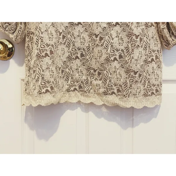 Laundry Coquette Babydoll Lace Dress Size 12 Cream Brown Cottage Boho Ren Faire - Image 10
