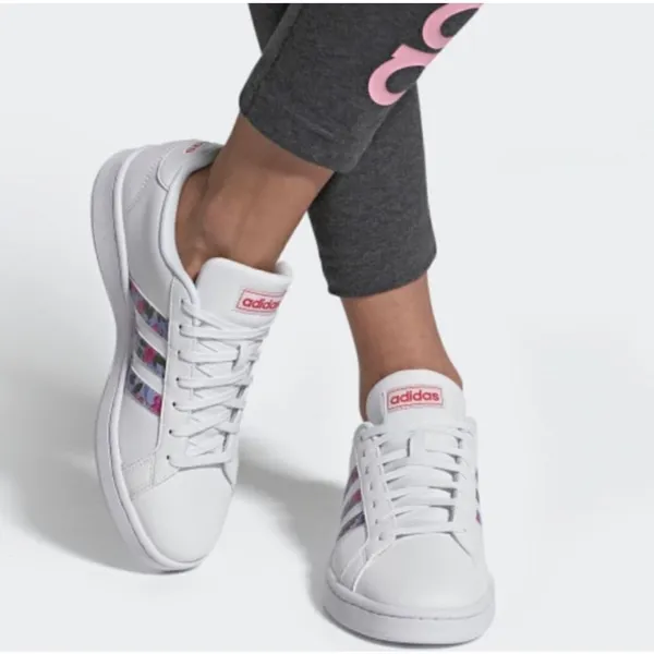 Adidas Grand Court Sneakers Womens 6.5‎ White Floral Print Low Top Tennis Shoes - Image 5