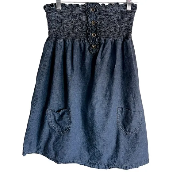 Vintage Mossimo Smocked Strapless Chambray Dress‎ - Image 2