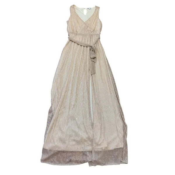 Baltic Born Sparkle Gown Champagne Gold Metallic Shimmer Maxi Dress Sz M - Image 9