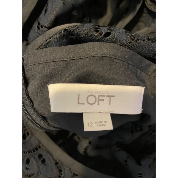Loft Lace Shift Dress Floral Black Keyhole Back Ribbon Tie Elegant Cap‎ Sleeve - Image 9