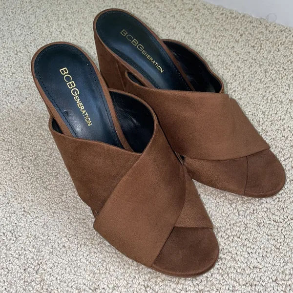 BCBGeneration Suede Chocolate Brown Mule Heels - Image 6
