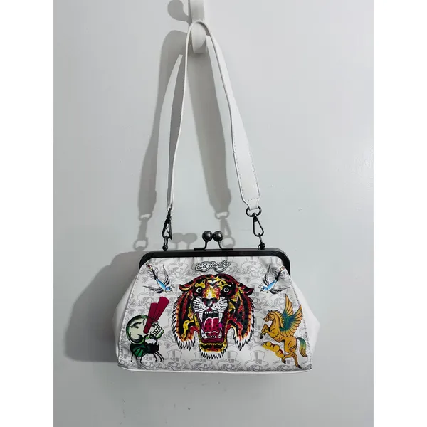 NWT Ed Hardy Tiger Kiss Lock Shoulder Bag Y2K Tattoo‎ Rhinestone Bling Purse - Image 3