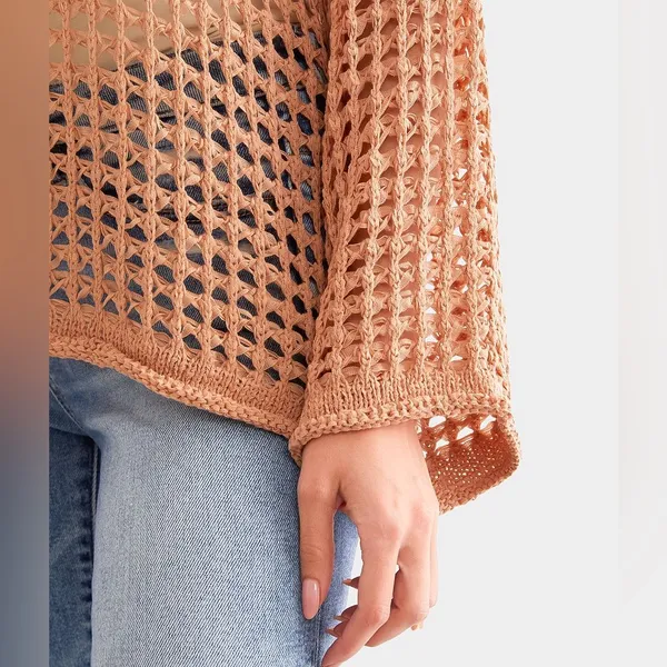 POL Women's Tape Yarn Sweater in Orange Sz: S - Image 4