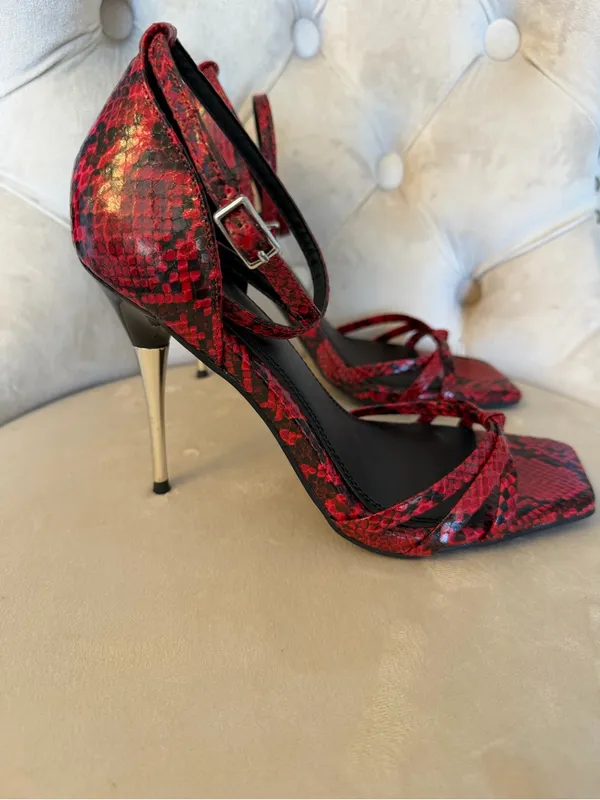 ASOS Red Snakeskin Ankle-Strap Stiletto metal heel heeled a sandals‎ US 7 - Image 8