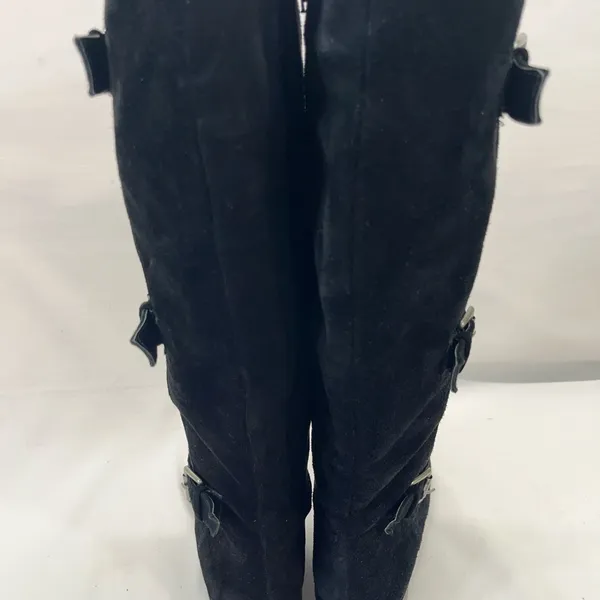 Alfani Vermont Suede Leather Shearling Triple Buckle‎ Riding Boot Women 7 Black - Image 4