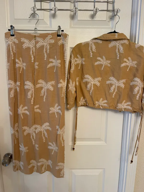 ZARA Linen Blend Set Crop Shirt And Skirt Size M - Image 7