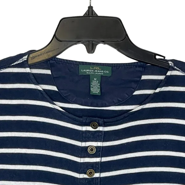 LRL Lauren Jeans Co. Striped Henley‎ Top Women Medium 3/4 Sleeve Front Button - Image 2