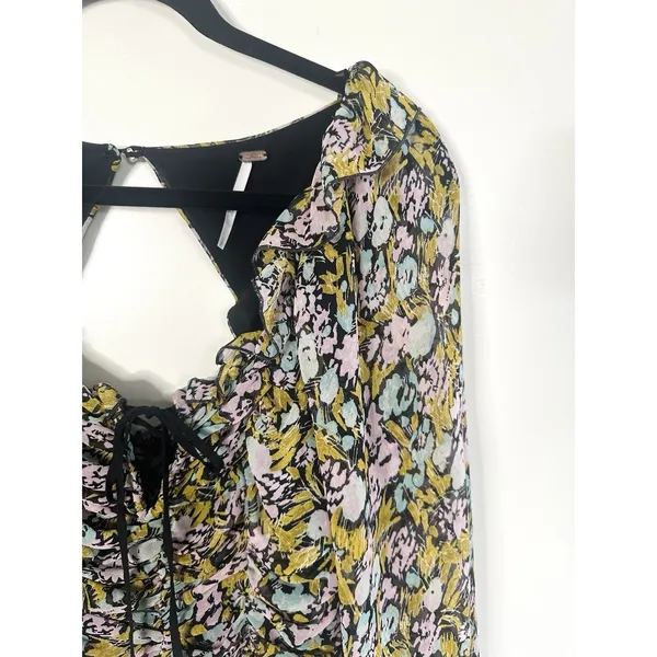 Free People Mabel Floral Printed‎ Ruched Smocked Crop Top Long Sleeve Blouse S - Image 7