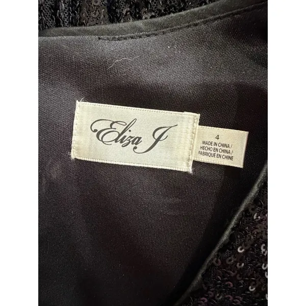 Eliza J Black Sequin Long‎ Sleeve Mini Wrap Dress Size 4 Glam Party Holiday - Image 8