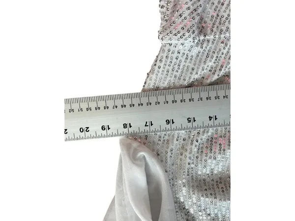 Women White Sequin Mini V Neck Loose Dress - Image 5