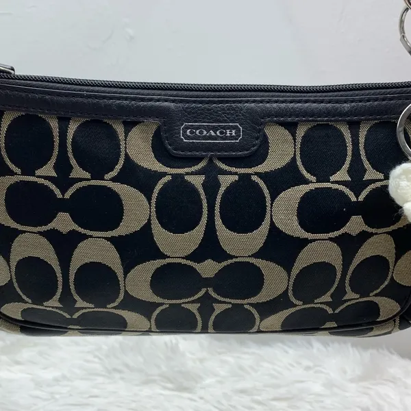 y2k COACH Black Signature Canvas Mini Purse Wristlet with Card Slots - Image 5