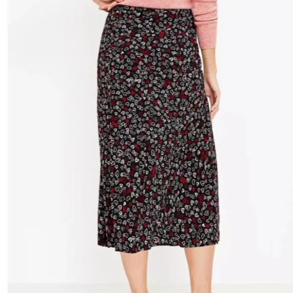 LOFT Black Heart Print Midi Skirt Size 2 Coquette Valentines Romantic Y2K‎ Girly - Image 12