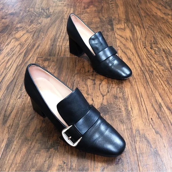 Kate Spade • Alia Buckle Leather Mule Loafers black block heel pump chunky - Image 15