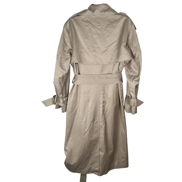 NEW H&M Trench Coat Womens XS Beige Khaki Double Breasted Belted Long $139MSRP - Image 7