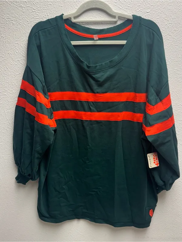 FP Free People NWT Oversized Small Post Up Layer Top In Green Rugby Style - Image 2