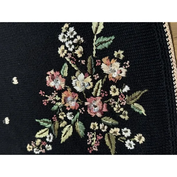 Tiara International‎ Cardigan Sweater Sz L Embroidered Button Floral Sequin 2002 - Image 6