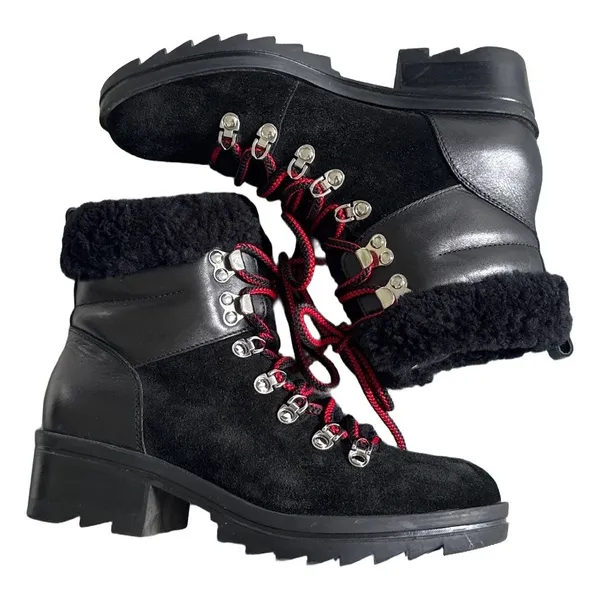 Marc Fisher LTD Brylee Black Leather Suede‎ Shearling Hiking Boots 6.5M - Image 3