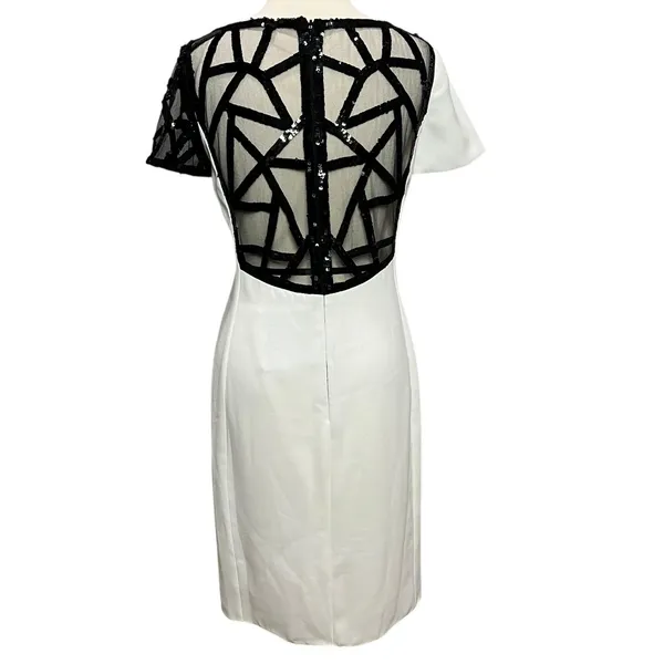 Angel Sanchez Sheath Dress 6‎ White Black Sequined Sheer Minimalist Renaissance - Image 4