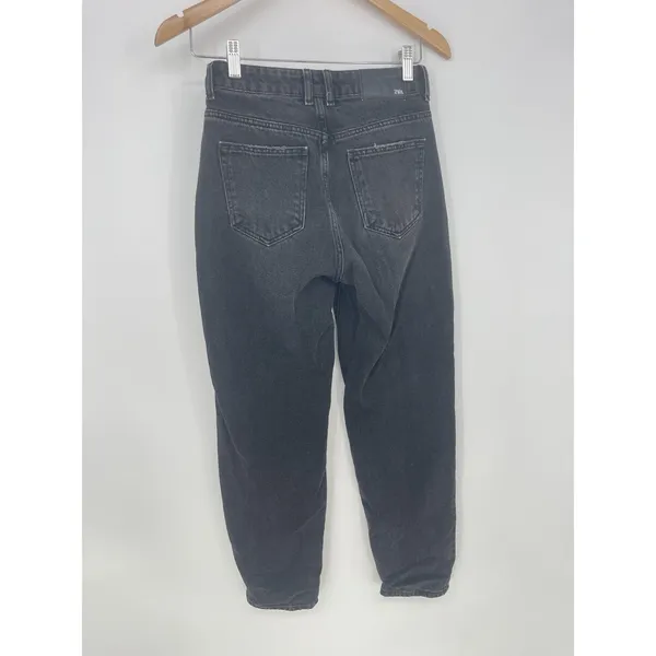 Zara Mom Jeans Size 0 Black‎ Faded High Rise Tapered Barrel Leg Pleated Q0004 - Image 7