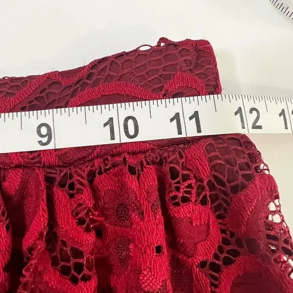 Lace Midi Skirt Burgundy Floral Scalloped Hem High Waist Size Small - Image 4