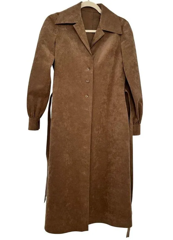Vintage 70s Faux Suede Button Front Belted Jacket/Dress Sz S/M - Image 10