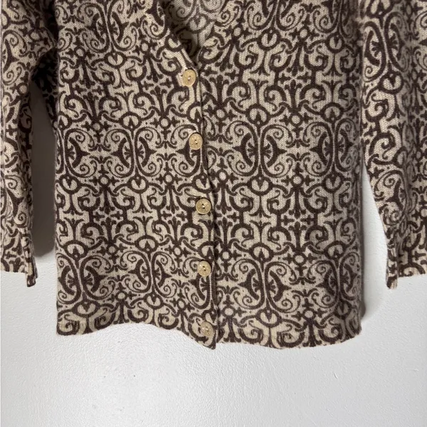 White + Warren Cashmere‎ Brown Cream V Neck Button Down Cardigan Large - Image 3