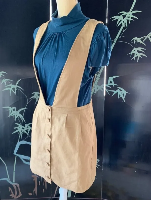 Mod Ref Camel jumper Denim Overalls Skirt Size Large juniors - Image 4
